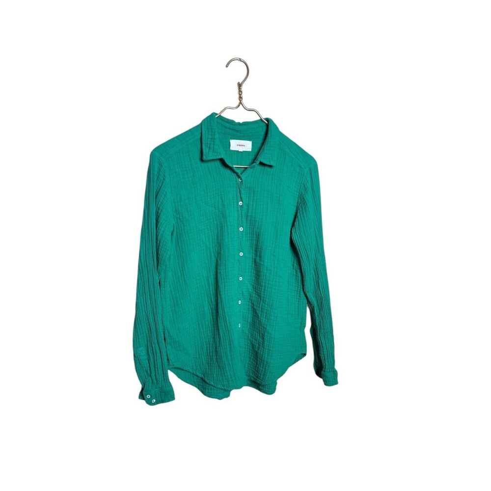 Xirena Womens Button Front Collared Gauze Shirt Green Cotton Size Small